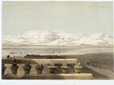 Berg in Libyen, gesehen vom Tempel von Luxor in Ägypten, Zeichnung von 1838 in „Das Heilige Land“, London 1849 von David Roberts