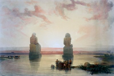 Die Kolosse von Memnon, in Theben, während der Überschwemmung, 19. Jahrhundert von David Roberts