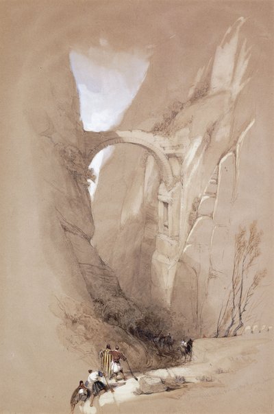 Der Triumphbogen, der die Schlucht nach Petra überquert, 1839 von David Roberts