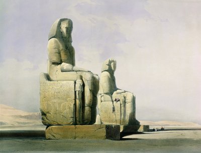 Theben, 4. Dezember 1838, Detail (Kolossen von Memnon), Platte 12 aus Band I von Ägypten und Nubien, graviert von Louis Haghe von David Roberts