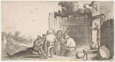 Fünf Bauern um ein Fass (Genre-Szenen im Freien) von David Teniers (II) (attributed to workshop of)
