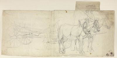 Zweispänner mit Fahrer, der Kutsche zieht (recto); Skizzen von sich bückenden Frauen (verso) von David Teniers the Younger