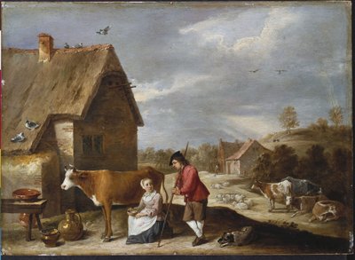 Eine Milchmagd und ein Schäfer vor einem Cottage, späte 1640er von David Teniers the Younger