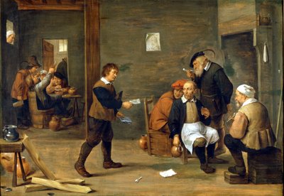 Eine Gruppe von Männern wärmt sich vor einem Kamin. Gemälde von David Teniers dem Jüngeren (1610 - 1690) Mailand, Museo del Castello. von David Teniers the Younger