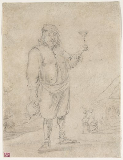 Bauer hebt ein Glas Wein, ca. 1644 von David Teniers the Younger