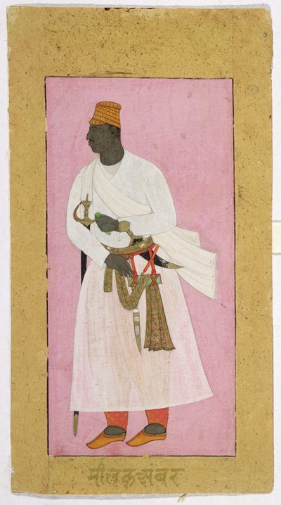 Porträt von Malik Ambar, beschriftet in Devanagari, 