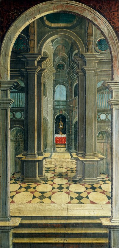 Perspektive gemalt von Defendente Ferrari (1480 oder 1485-1540), auf dem hinteren Teil des Chors aus dem 16. Jahrhundert, Kirche des Heiligen Hieronymus, Biella, Italien von Defendente Ferrari
