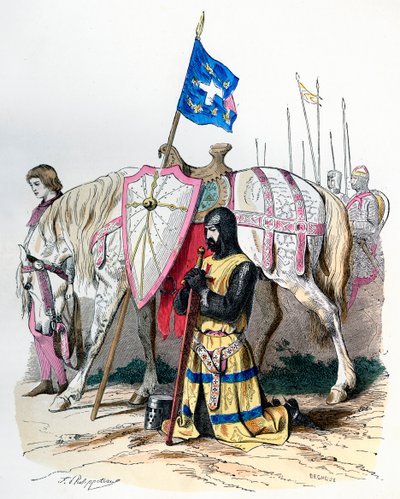 Ein Ritter betet vor der Abreise zum zweiten Kreuzzug von Deghouy