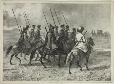 Kosaken-Eskorte an die Grenze von Kuban, Taman (Zentralrussland), 11. Oktober 1837 von Denis Auguste Marie Raffet