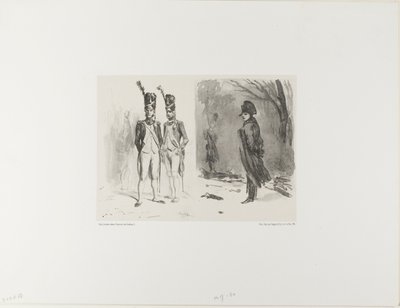 Blatt mit Skizze (Grenadier der Garde, Napoleon im Biwak) von Denis Auguste Marie Raffet