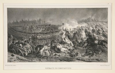Die 2. leichte Kavallerie widersteht dem Ansturm der Araber, aus einem Satz von sechs, betitelt Retraite de Constantine von Denis Auguste Marie Raffet