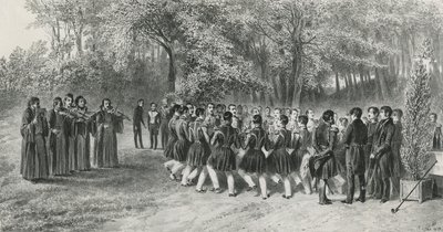 Wallachischer Rundtanz, aufgeführt von den Zigeunern und getanzt von den Musikern des zweiten Regiments im Haus von Prinz Ghika, Ghospodar, Walachei, 1839 von Denis Auguste Marie Raffet