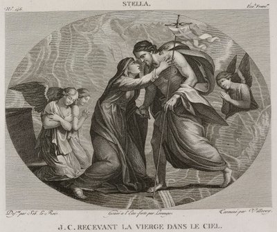 Jesus Christus empfängt die Jungfrau im Himmel, nach Jacques Stella von Denis Sebastien Leroy