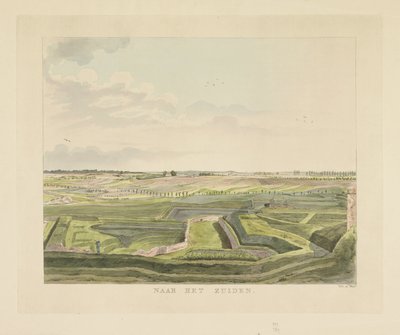 Ansicht der Landschaft südlich von Nijmegen (Nach Süden) (Gesichter rund um die Stadt Nijmegen) (Geldersch Panorama oder Rundansicht vom Leben gezeichnet auf Belvedere in Nymegen) von Derk Anthony van de Wart