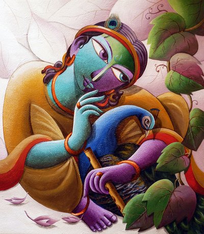 Herr Krishna mit Pfau von Dhananjoy Mukherjee