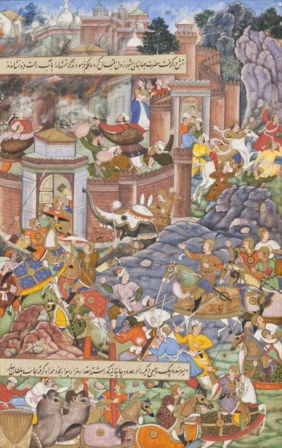 Flucht von Sultan Bahadur während Humayuns Kampagne in Gujarat, ca. 1590 von Dharmdas Dharmdas