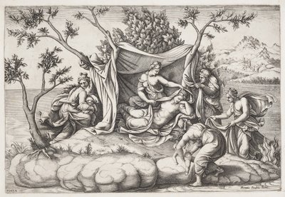 Latona gebiert Apollon und Diana auf der Insel Delos von Diana Scultori