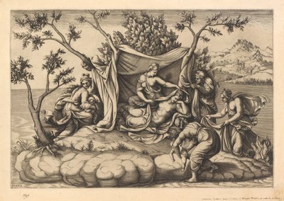 Latona gebiert Apollo und Diana auf der Insel Delos von Diana Scultori after Giulio Romano