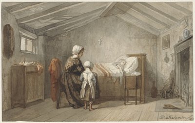 Mutter und Tochter am Krankenbett eines Kindes von Diederik Franciscus Jamin