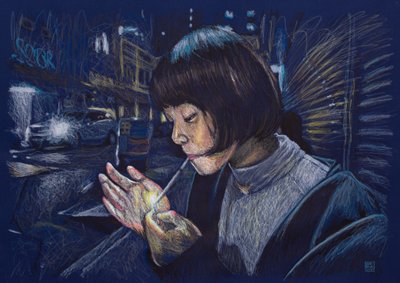 Christy mit Feuerzeug, 2025 von Diego Beyro