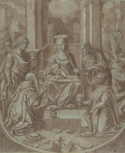 Die Anbetung der Könige, Entwurf für eine Stickerei, 1587-89 von Diego Lopez de Escuriaz.