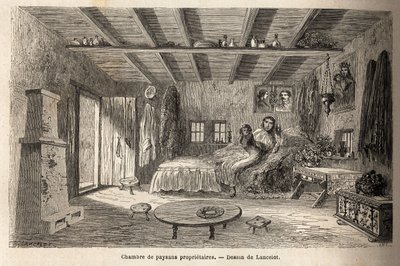 Ein Haus von Bauernbesitzern, in der Nähe von Orezu (Region Walachei, Rumänien). Gravur zur Illustration der Reise von Paris nach Bukarest, von Lancelot, Zeichner, 1860, veröffentlicht in „Le tour du monde, nouveau journal des voyages“, unter der Leitung v von Dieudonne Auguste Lancelot