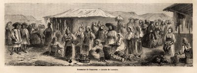 Die gehende Bevölkerung von Tesmevar (oder Timisoara) in Rumänien. Gravur zur Illustration der Reise von Paris nach Bukarest, von Lancelot, Zeichner, 1860, veröffentlicht in „Le tour du monde, nouveau journal des voyages“, unter der Leitung von Edouard Cha von Dieudonne Auguste Lancelot