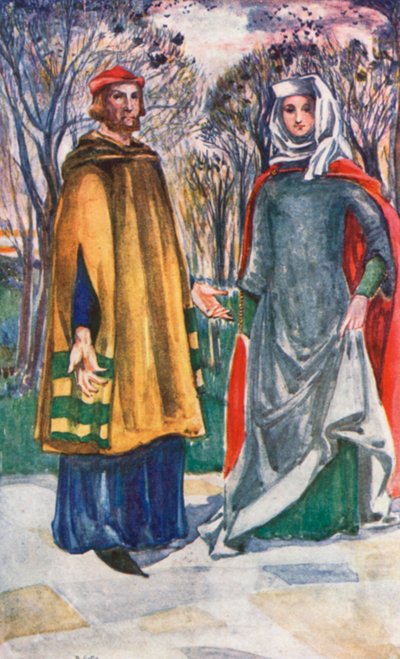 Ein Mann und eine Frau aus der Zeit von Edward I. (1272-1307) von Dion Clayton Calthrop