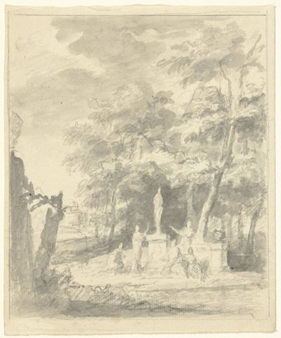 Arkadische Landschaft mit Figuren um eine Statue von Dionys van Nijmegen (possibly)