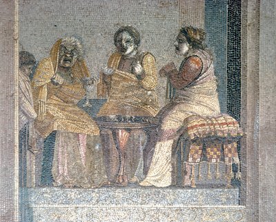 Römisches Mosaik einer Szene aus einem Stück mit maskierten Schauspielern, Villa von Cicero, Pompeji von Dioscurides of Samos