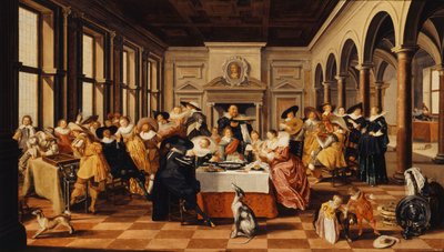 Eine fröhliche Gesellschaft in einem palastartigen Innenraum von Dirck Hals