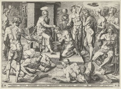 Paulus tauft die Einwohner von Ephesus von Dirck Volckertsz. Coornhert (attributed to)