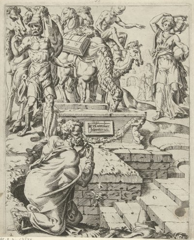 Rebekka trifft Eliëzer am Brunnen von Dirck Volckertsz. Coornhert (attributed to)