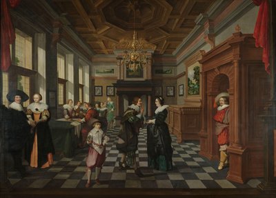Eine siebenteilige dekorative Sequenz: Ein Innenraum von Dirck van Delen
