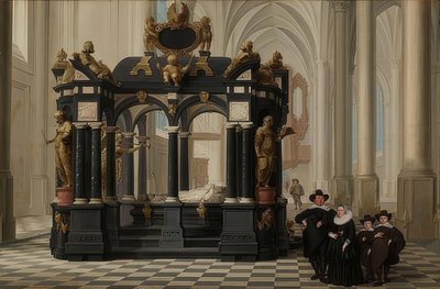 Eine Familie am Grab des Prinzen William I. in der Nieuwe Kerk, Delft von Dirck van Delen