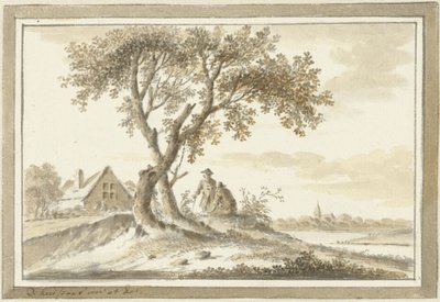 Landschaft mit zwei Männern unter einem Baum von Dirk Kuipers