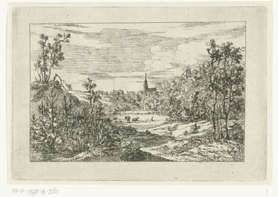 Dünenlandschaft und Blick auf Häuser und Kirche von Scheveningen von Dirk Vis Blokhuyzen