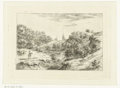 Dünenlandschaft mit Kirchen und Reiter bei Scheveningen von Dirk Vis Blokhuyzen
