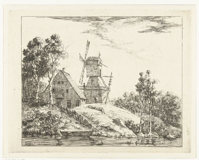 Landschaft mit Bauernhof und Mühle in Holstein von Dirk Vis Blokhuyzen