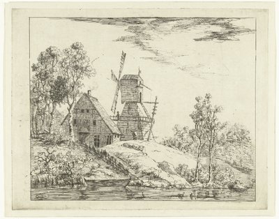 Landschaft mit Bauernhof und Mühle in Holstein von Dirk Vis Blokhuyzen