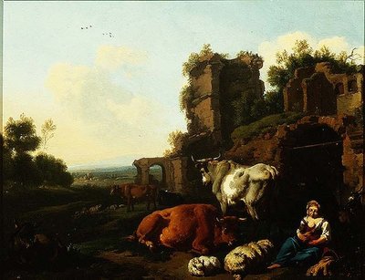 Landschaft mit Schäferin, ca. 1670 von Dirk van Berghen