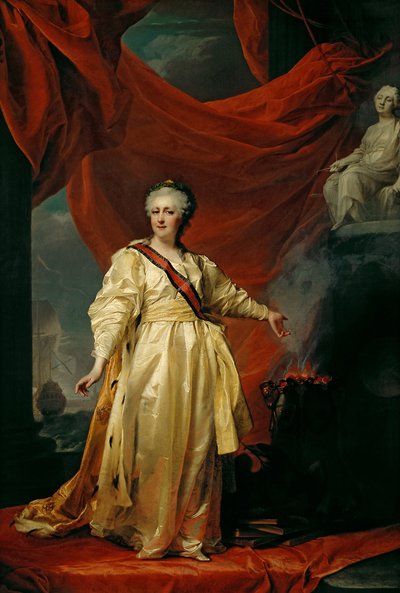 Porträt von Katharina II. der Gesetzgeberin im Tempel der Göttin der Gerechtigkeit, frühe 1780er Jahre von Dmitri Grigorievich Levitsky