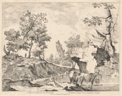 Landschaft mit Schäferin und Herde an einer Tränke von Domenico Bernardo Zilotti