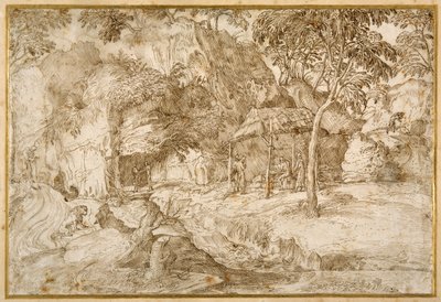 Pilger besuchen St. Hieronymus in der Wildnis von Domenico Campagnola