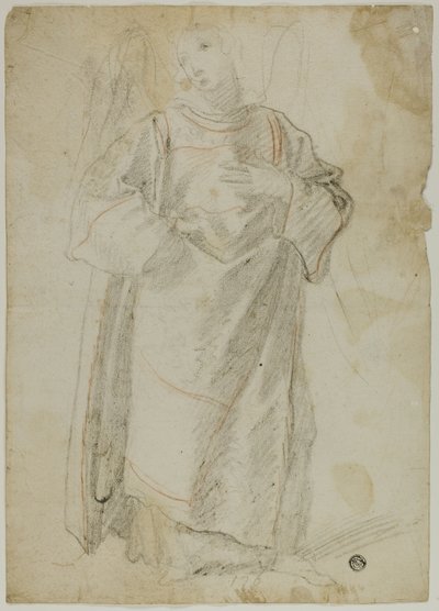 Stehender Engel (recto); Studie von Gesicht und Draperie (verso) von Domenico Fiasella