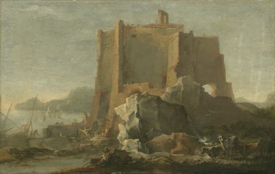 Landschaft mit Felsen und Festung, ca. 1640-50 von Domenico Gargiulo