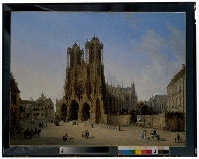Die Kathedrale von Notre-Dame, Reims mit einer Prozession von Kommunikanten von Domenico II Quaglio