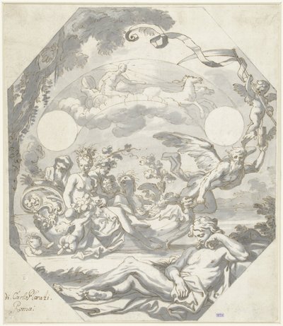 Entwurf für ein Zifferblatt mit einer mythologischen Allegorie von Domenico I Piola (attributed to)