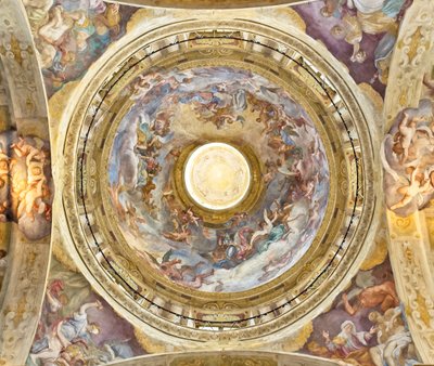 Die Kuppel mit der Darstellung der Krönung der Jungfrau, Detail, letztes Viertel des 17. Jahrhunderts von Domenico I Piola