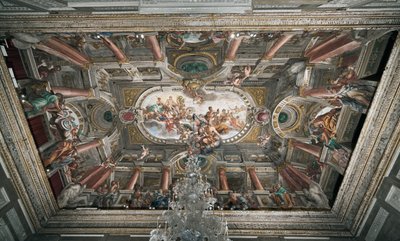 Das Angebot an Jupiter der Schlüssel des Tempels von Janus (oder Allegorie des Friedens), Decke des edlen Stockwerks (ca. 1665) (Fresko) von Domenico I Piola